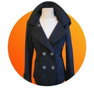 Elegant Black Double-Breasted Pea Coat